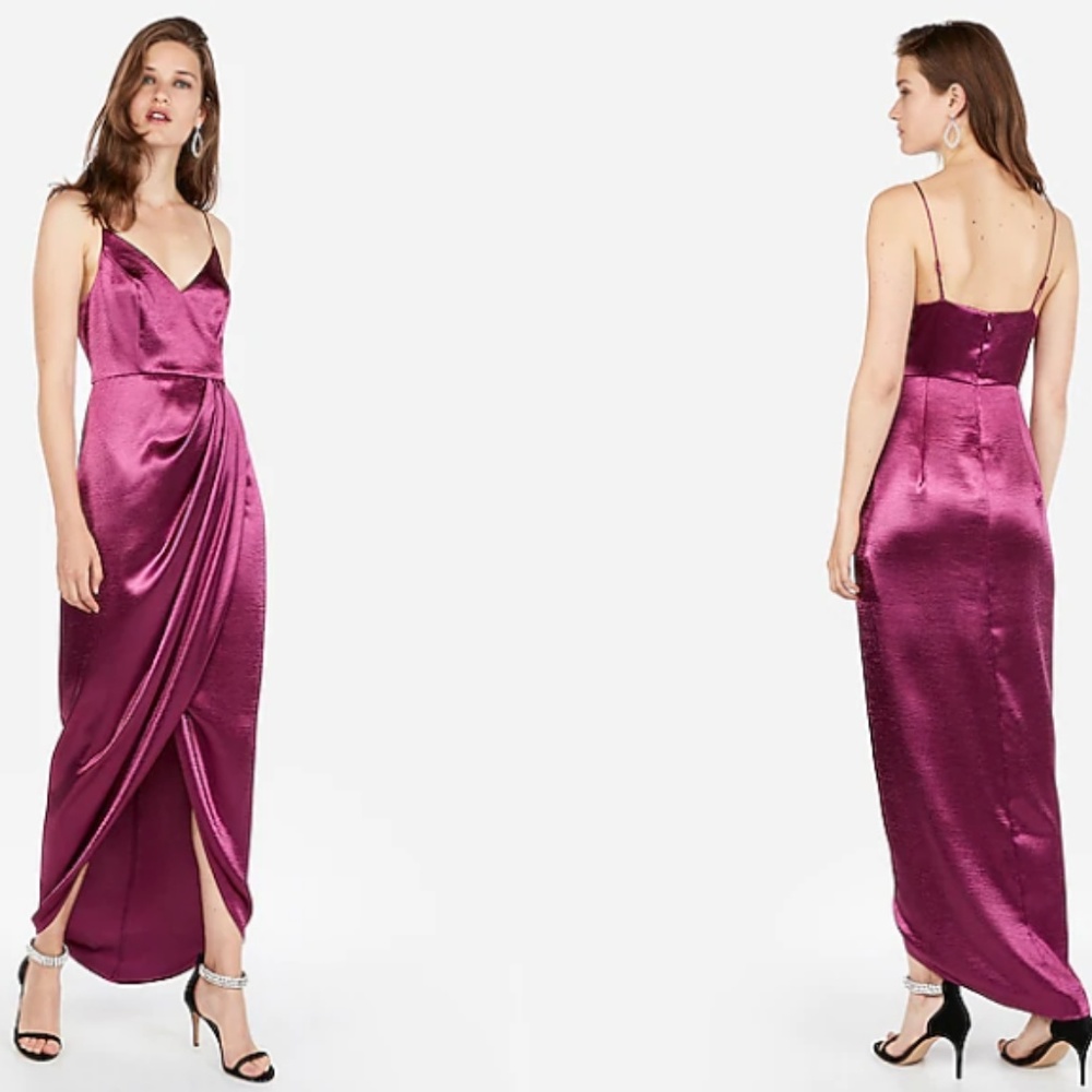 NWT Express Satin wrap cocktail dress purple US 8
